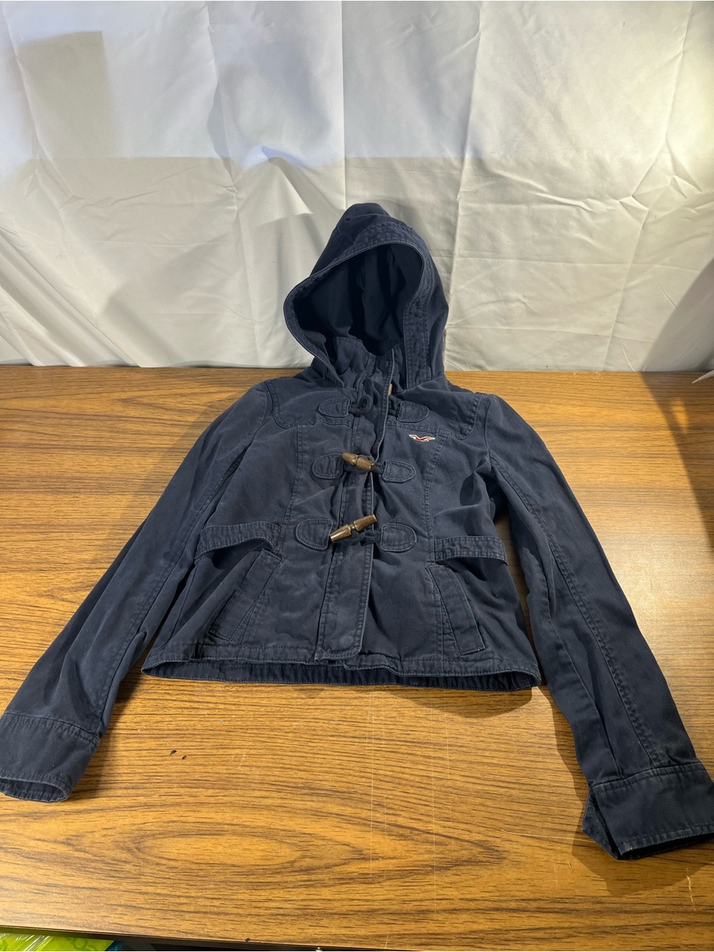 Hollister Navy Blue  Hooded Toggle Button Womens Jacket Rn 75654